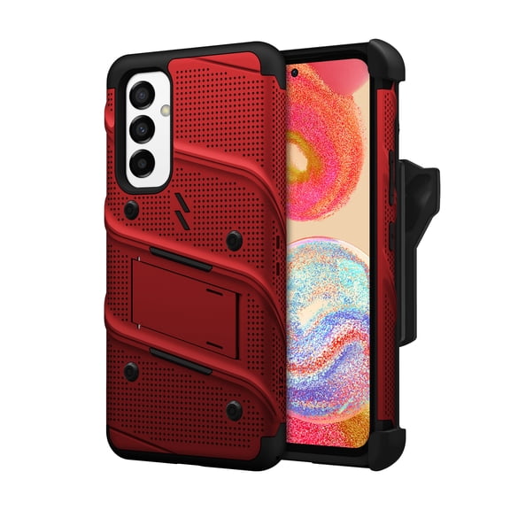 ZIZO BOLT BUNDLE GALAXY A54 - HARD CASE WITH TEMPERED GLASS, KICKSTAND, HOLSTER & LANYARD - RED