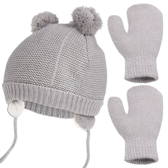 ROSENICE 15Set Toddler Hats And Gloves For Girls Grey Fleece Mittens Winter Warmth Protection