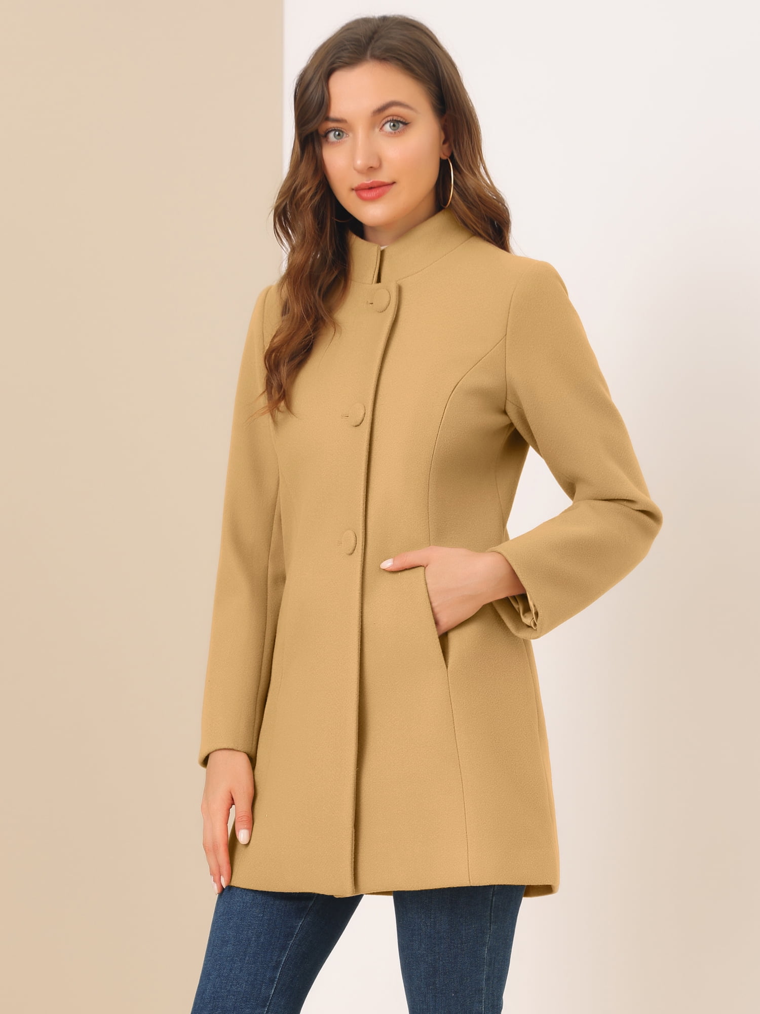 INSPIRE CHIC Women's Winter Overcoat Stand Collar Single Breasted