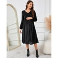 thumbnail image 2 of Maternity Velvet Dresses V Neck Long Sleeve High Waisted Solid Midi Dress, 2 of 5