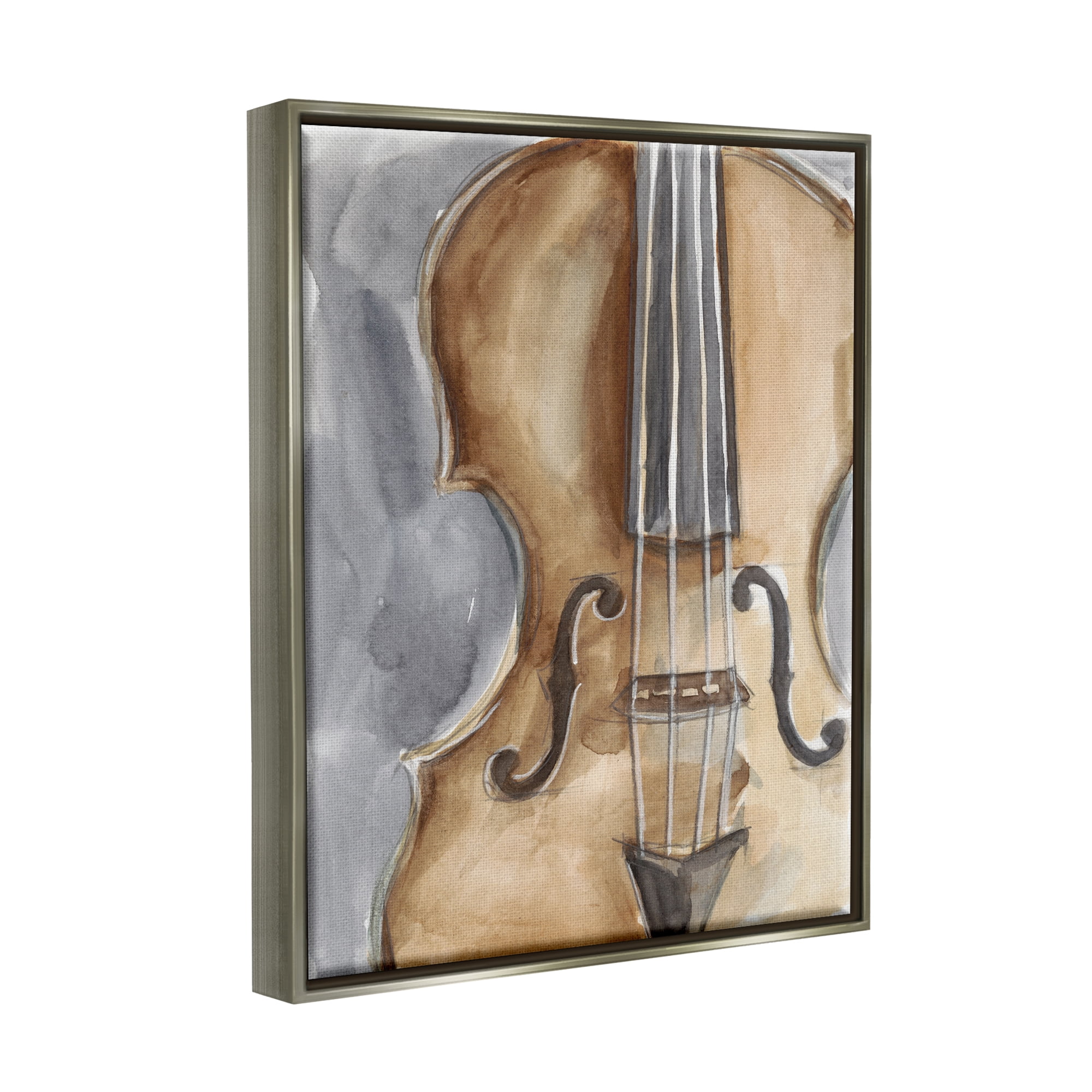 Stupell Industries Cello Music Painting Beauty & Fashion Painting Gray Floater Framed Art Print Wall Art, 17 x 21
