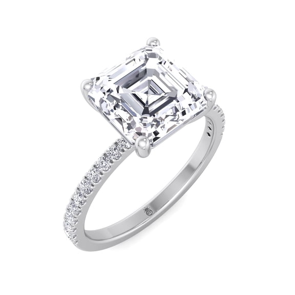 Arizona - Moissanite Asscher Cut Lab Diamond Dainty Engagement Ring With Sidestones
