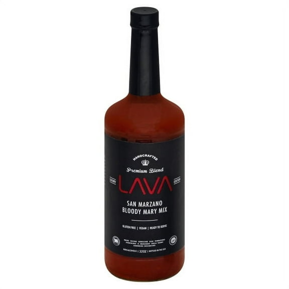 LAVA Premium All Natural San Marzano Bloody Mary Mix Craft Cocktail Mixer, Low Calorie, No Added Sugar, Keto Low Carb, Vegan, Gluten Free, Lower Sodium, No Added Sugar, 1-Liter Glass Bottle (33.8oz)