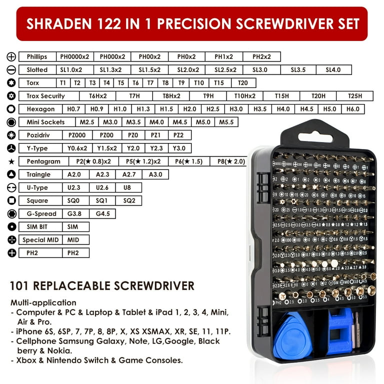 SHARDEN Multi Functional Precision Screwdrivers Set 122 pcs for Phone PC MacBook Xbox Electronic Device Repair Walmart