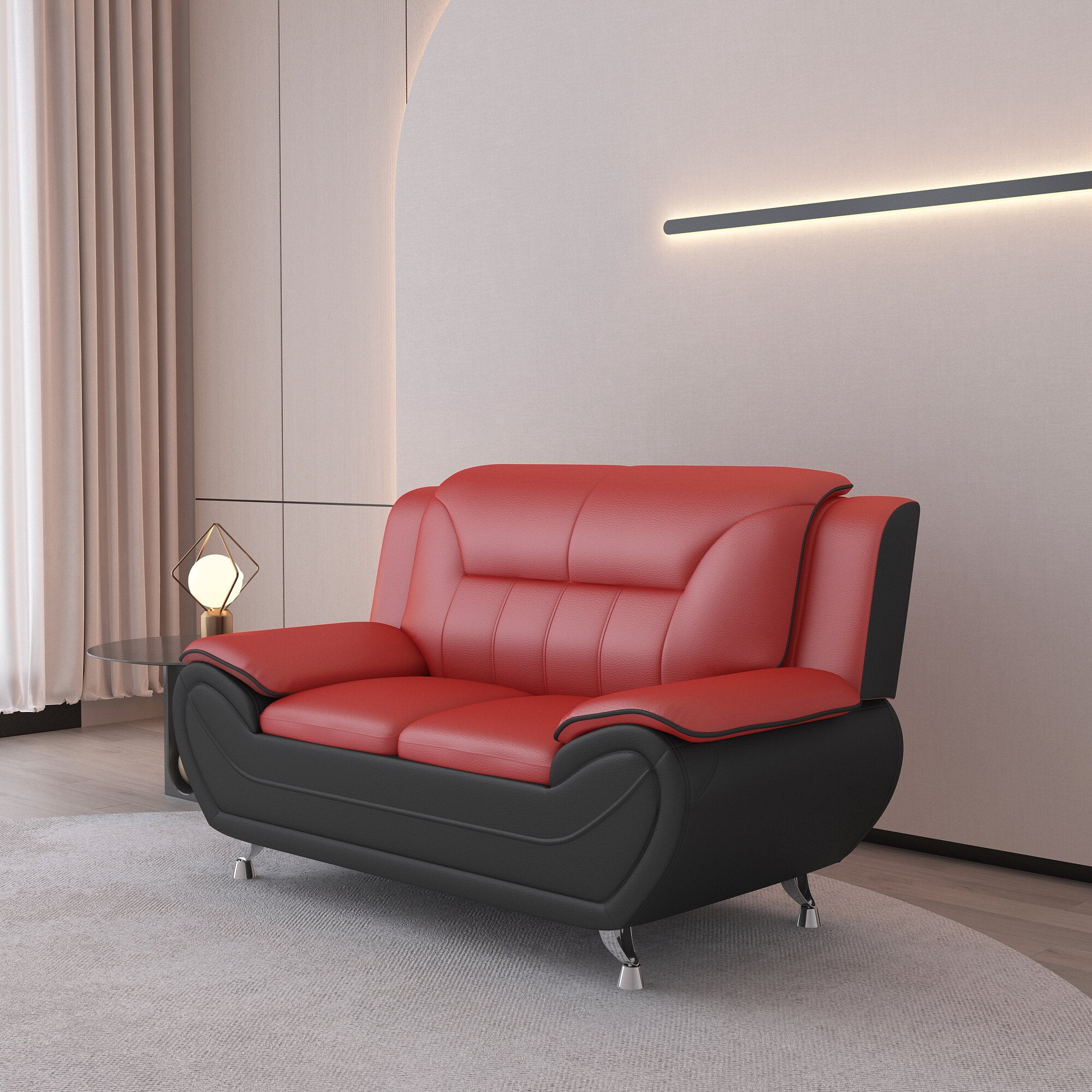 US PRIDE FURNITURE Eveland 61.3" Faux Leather Pillow Top Arm Loveseat-Red/Black