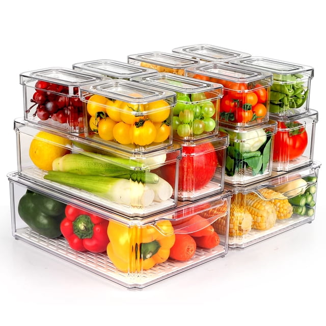 Organizador de nevera ZIJUND, apilable, paquete de 14 unidades con tapas, sin BPA