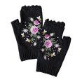 thumbnail image 1 of Womens Embroidered Gloves Flower Fingerless Winter Knit Gloves Adult Gloves, 1 of 2