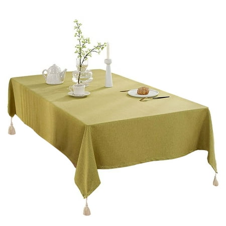 

Tablecloths For Rectangular Table Solid Color Tablecloth With Fat Tassel Wrinkle Free Cotton Linen Table Cover For Living Room Kitchen Garden Picnic Party-Green A-90*150cm