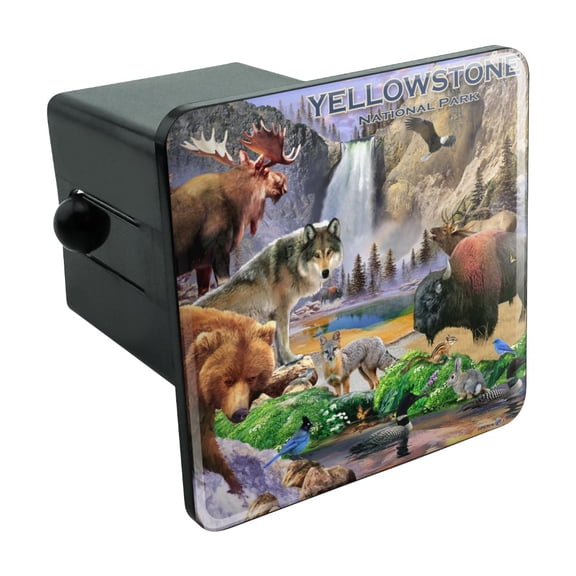 Yellowstone National Park Wyoming Montana Idaho Animals Wolf Bear Fox Bison Tow Trailer Hitch Cover Plug Insert