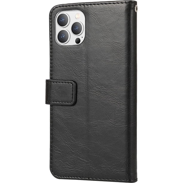 Funda de piel tipo cartera con tarjetero para iPhone 14 Pro Max, color negro