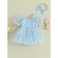 thumbnail image 5 of Elippeo Baby Girl Summer Outfits 3 6 12 18 Months Short Puff Sleeve 3D Flower Romper Tulle Dress with Headband Set 2Pcs Clothes, 5 of 9
