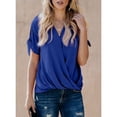 thumbnail image 5 of Uhndy Women's Blouses V Neck Short Sleeve Chiffon Shirts Front Draped Wrap Twist Tops Blue 3XL, 5 of 5
