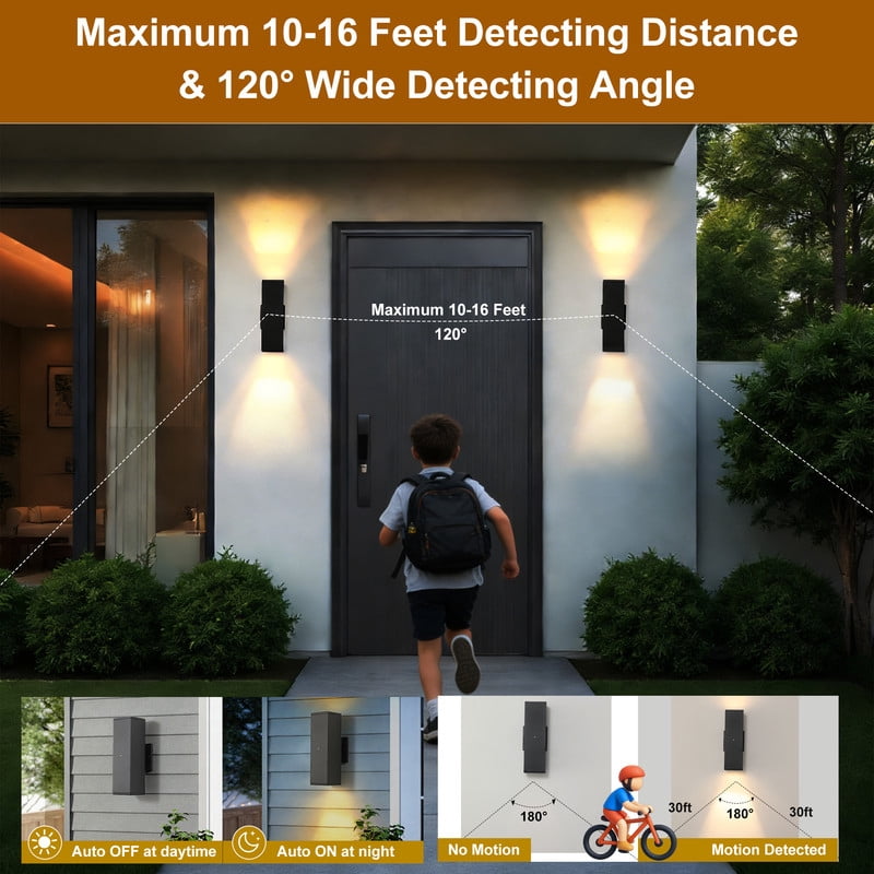 TICOZE Dusk to Dawn Modern Outdoor Wall Light Fixture, 2-Pack Black Square Exterior Lighting with Sensor, IP65 Waterproof Sconce Lights for Porch Patio Garage Front Door