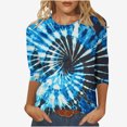 thumbnail image 4 of Oalirro Blue Ladies Tops Streetwear Casual Crew Neck Three-Quarter Sleeve Top L, 4 of 6