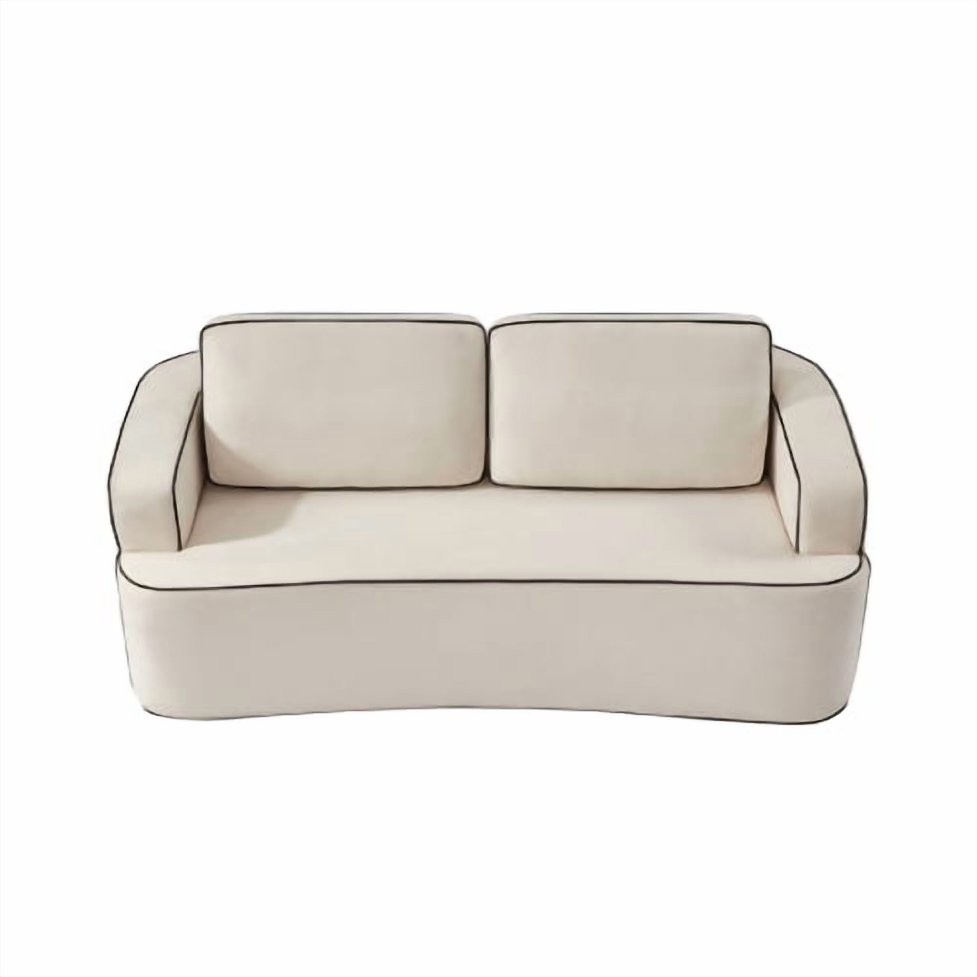 Double Seat Sofa with Integrated Handrail, Space Saving Loveseat for Studio Apartment, Small Living Room, Bedroom, No Assembly Required, Alabaster