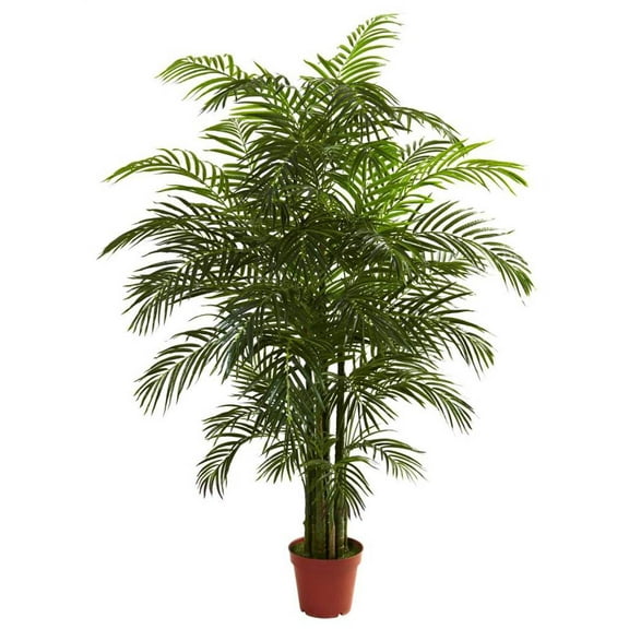 Nearly Natural 6.5ft. Areca Palm Tree (Indoor/Outdoor) Plastic Artificial Plant, Green