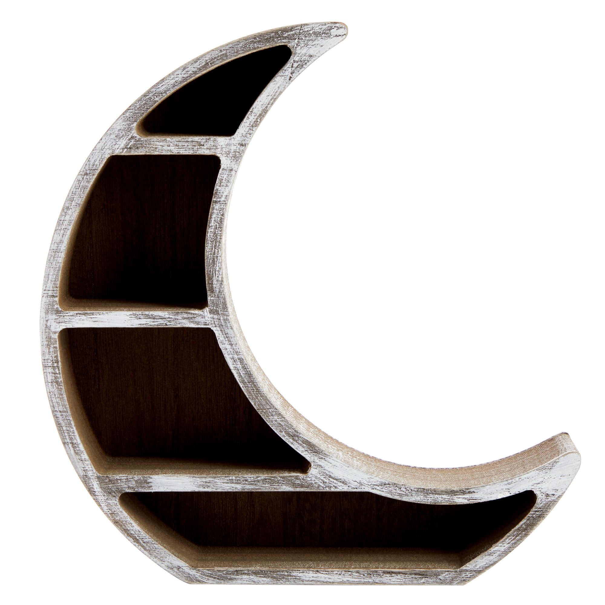 Wooden Crescent Moon Shelf for Crystal Display, Essential Oils