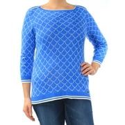 TOMMY HILFIGER $89 Womens New 1167 Blue Printed Jewel Neck Long Sleeve Top L B+B