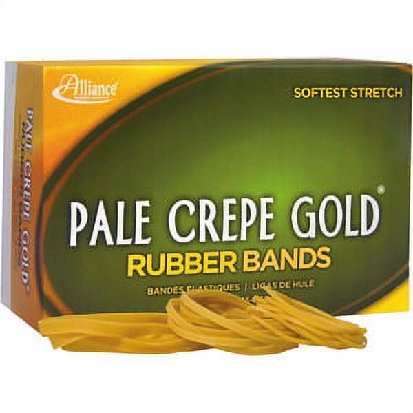 Alliance Rubber 20545 Pale Crepe Gold Rubber Bands - Size #54 - Assorted Sizes - Golden Crepe - 1 lb Box Alliance Rubber 20545 Pale Crepe Gold Rubber Bands - Size #54 - Assorted Sizes - Golden Crepe - 1 lb Box