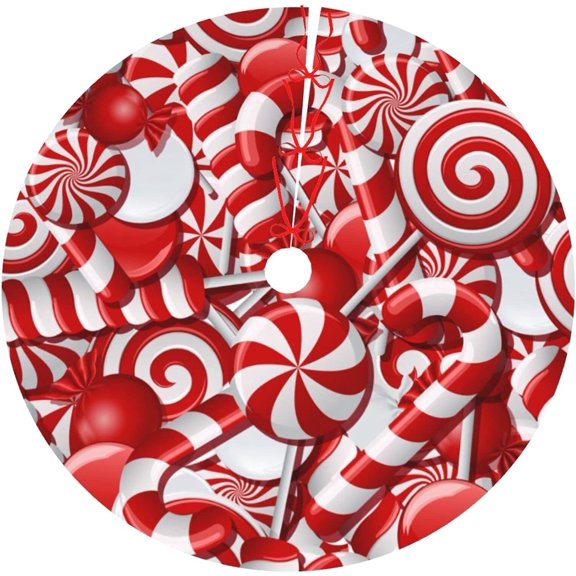 Swirl Candy Traditional Christmas Tree Skirt Holiday Party Xmas Santa Sweet Lollipop Tree Skirt Mat Christmas Ornaments Decoration 36 Inch
