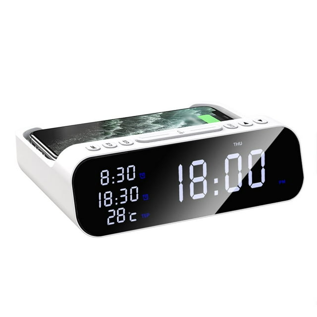MesaSe Wireless Charger 30W LED Table Phone Charging Pad Dock Station Date Week Portable Multi-protection Multifunctional Home Black