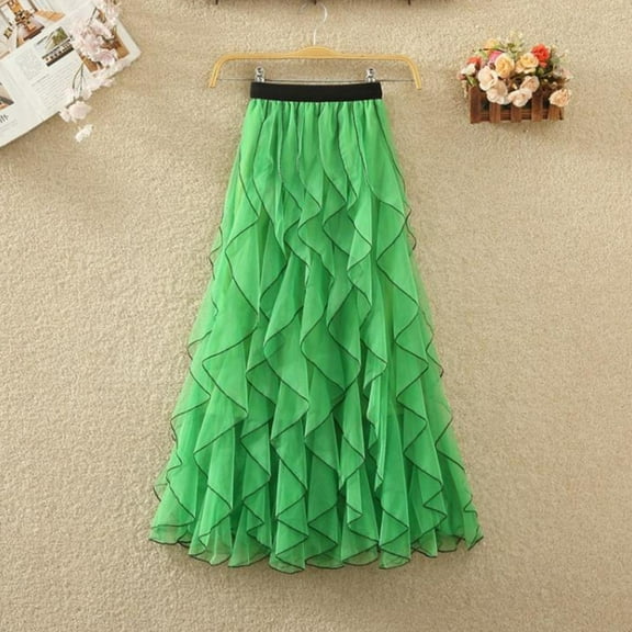Women's Summer Waisted Fairy Ruffle Skirt Mid To Long Wavy Mesh Half Skirt Rhinestone Skirt Split Skirts for Women Long Pencil Skirts for Women Womens Midi Skirts Metallic Skirts for Women Swimsuit