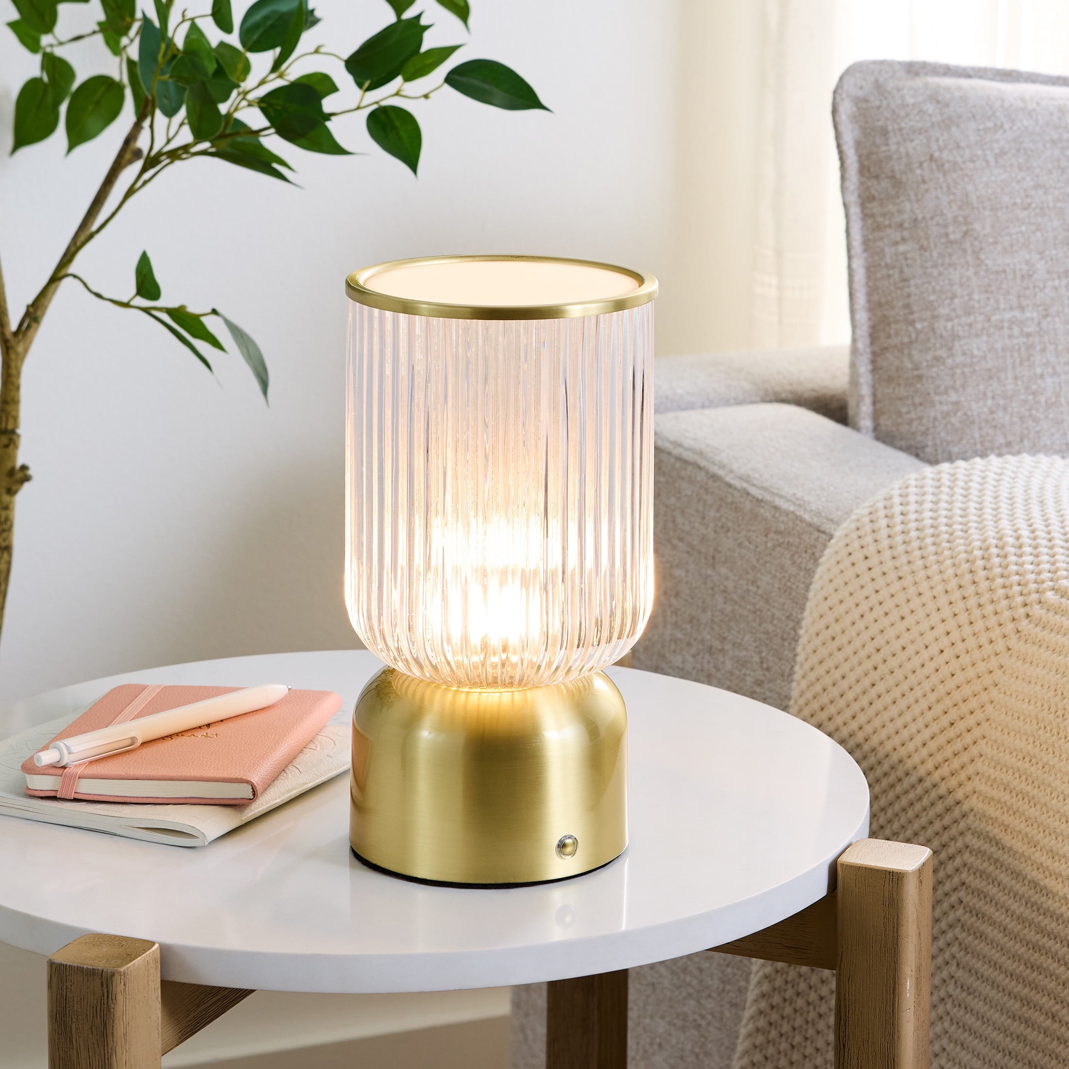 Better Homes & Gardens 9 inch Height Glass Uplight, Touch switch, USB-C Charging Cable included