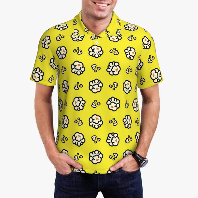 Fotbe White Popcorn Camiseta Polo de Golf para Hombre con Estampado – Camisa Deportiva Transpirable con Cuello Abotonado-3X-Large