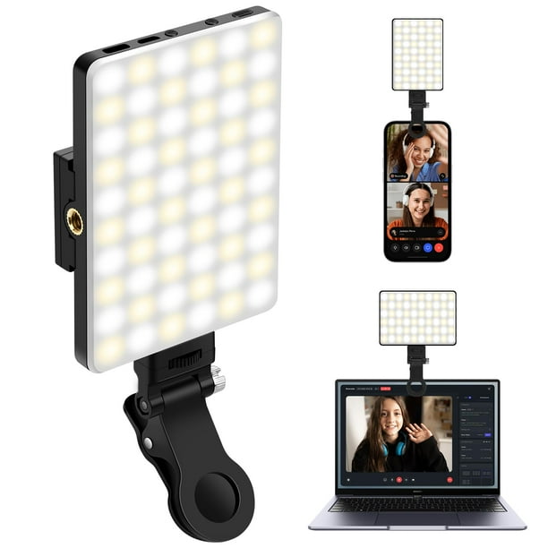 Luz para selfie, luz portátil para teléfono, Eagerey 60 LED recargable, luz de relleno con clip frontal y trasero, CRI 95, 3 modos de luz, luz con clip para tableta/portátil TikTok, iPad, video Vlog d
