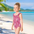thumbnail image 5 of Girls Ruffle One Piece Swimsuit, Stretchy Fabric for Beach & Pool Activities Lovely Pink Christmas Trees Pattern, 5 of 8