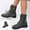 Gray, variant on Willtoo Womens Ankle Boots Buckle Decor Lace Up Side Zipper Booties Low Block Heel Lug Sole Casual Short Boots for Winter Daily Wear