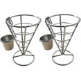 thumbnail image 1 of 2pcs French Fries Stand Cone Basket Fry Holder With Sauce Dippers Metal Cone Snack Fried, 1 of 5