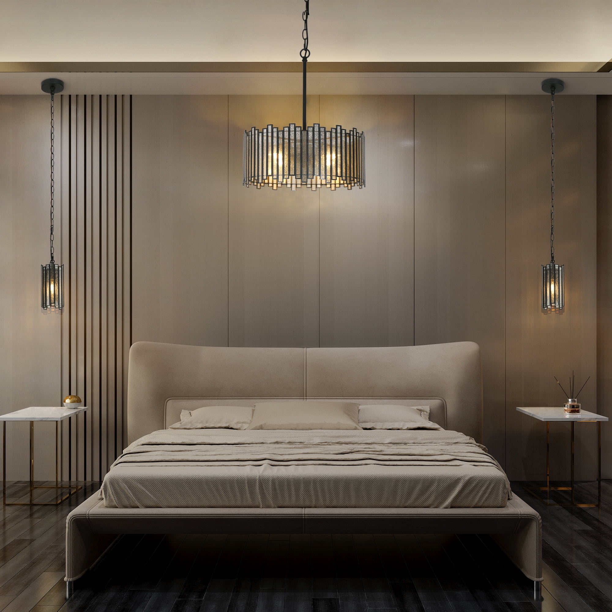 LNC Hemaaolay 4-Light Matte Black Modern/Contemporary Led Chandelier