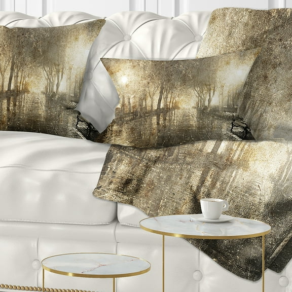 Designart Night Alley with Lights - Photography Landscape Printed Throw Pillow - 12x20