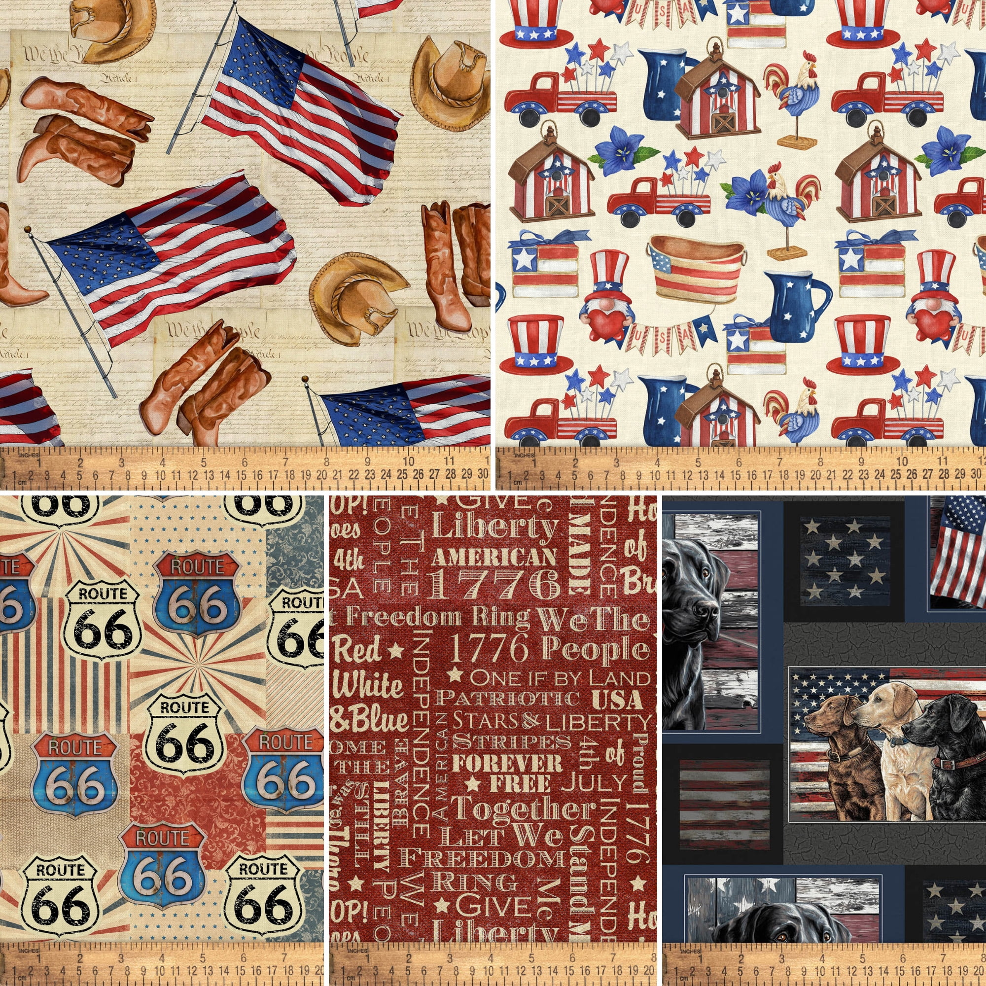 David Textiles 18" x 21" 100% Cotton Americana, Multi-color, for Quilting & Sewing, 5 Pieces