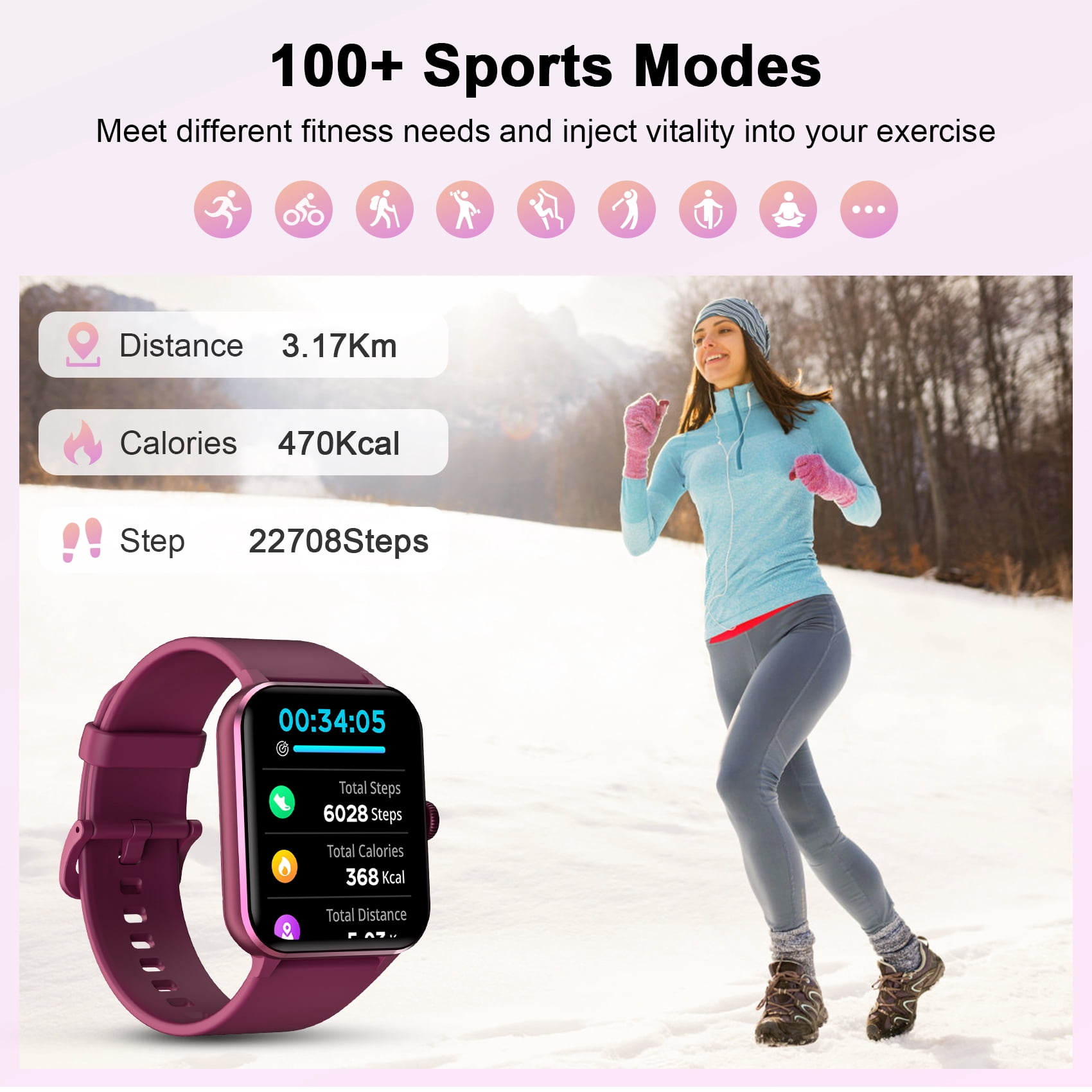 Smart Watch for Women Men, Bluetooth Calling Fitness Tracker, 1.85" HD Screen, AI Voice Assistant, 100+ Sports Modes, Compatible with Android iPhone (Burgundy)