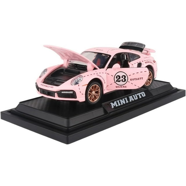 Adornos de colección modelo de coche de aleación BAOSHIJIE 911 con sonido y luz extraíbles rosa