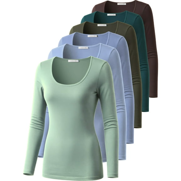 Emmalise Women’s Long Sleeve Scoop Neck Fitted Top Calming Pastel and Earth Tones Pack S