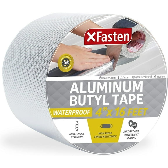 XFasten Aluminum Butyl Waterproof Sealant Tape, Silver, 4" x 16 Ft