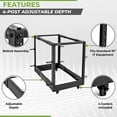 thumbnail image 2 of NavePoint 12U 4 Post Server Rack – Open Frame Rack for 19 Inch Equipment, Adjustable Depth 4-Post Network Rack with Casters Wheels, 12U Server Rack 1320lbs Capacity, Black, 2 of 5
