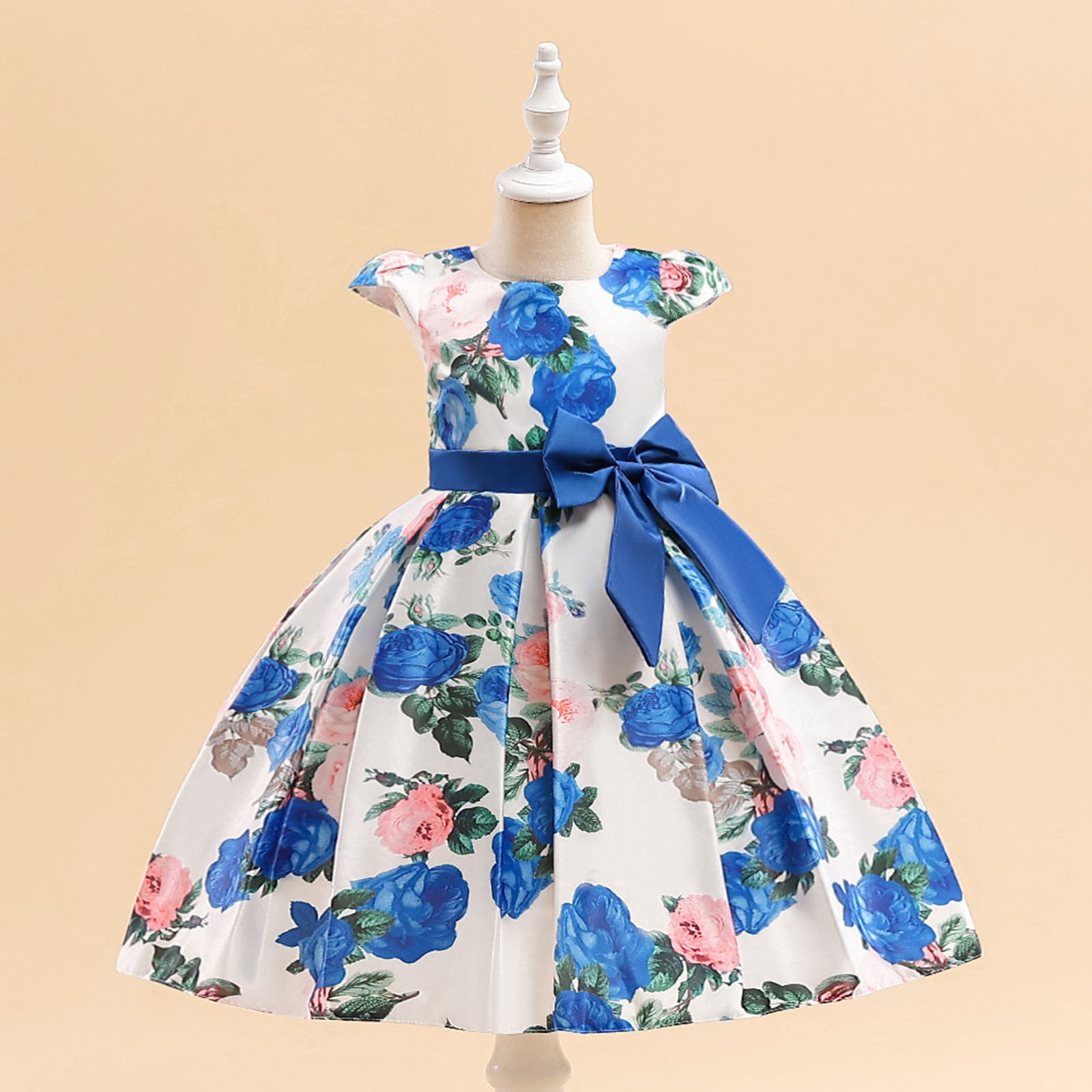Kogui Ball Gowns for Girls Little Girls Dresses Short Sleeve Casual Birthday Party Dress Toddler Kids Swing Twirly Summer Sundress 3T 4T (Blue,3-4 Years)