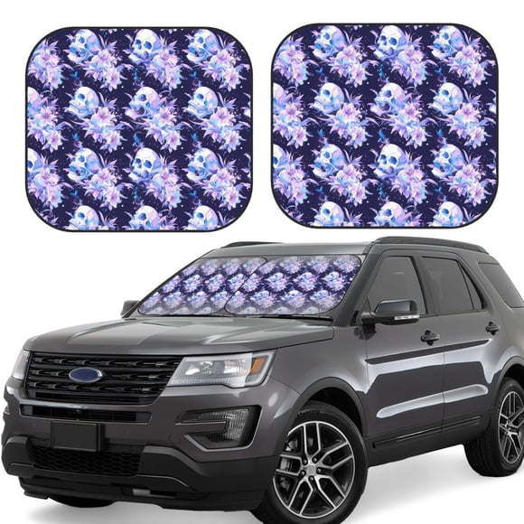 Fotbe Pare-Soleil de Voiture 2 Pcs Ciel Étoilé Crâne Fleur / Bloqueur de Soleil pour Pare-Brise de Voiture / Accessoires Intérieurs Pliables pour Protection Solaire-Petit