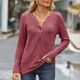 thumbnail image 2 of Annhoo Womens Long Sleeve Shirts Fall Knit Button V Neck Tops Casual Comfy Sweater Tees Going out Blouses, 2 of 6