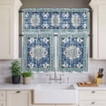 thumbnail image 4 of 3 Piece Kitchen Curtains and Valances Set Blue Boho Cafe Curtains 24 Inch Length Farmhouse Bohemian Medallion Oriental Flower Valance & Tier Curtain for Living Room Bedroom Window 54"x18"+27"x24"*2, 4 of 6