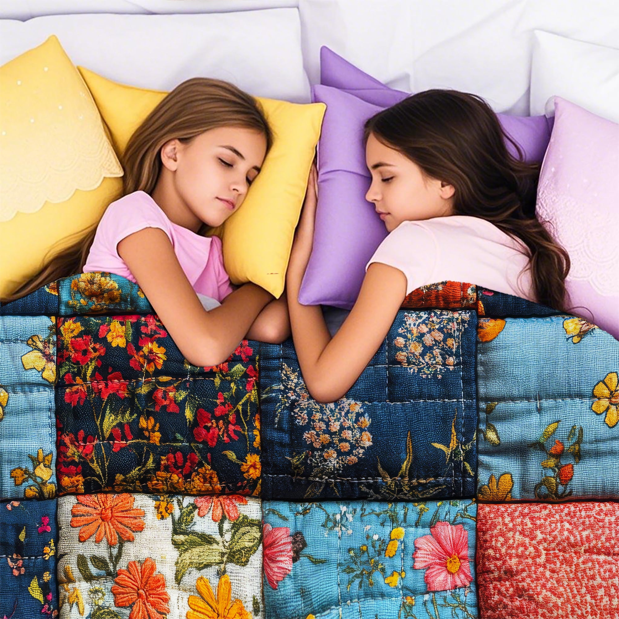 Sherpa Fleece Twin Blanket 60"x80" Reversible Plush Fluffy Blanket, Double-Layer Super Soft Flannel Blanket for Sofa, Couch, Bed, Patchwork Floral Pattern