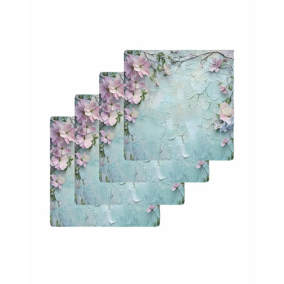Spring Pink Flower Kitchen Dish Towels for Drying Dishes Set of 4, Branch Leaves Mottled Walls Garden Waffle Weave Microfiber Terry Hand Tea Bathroom Towels Quick Dry & Absorbent Towel 12x12