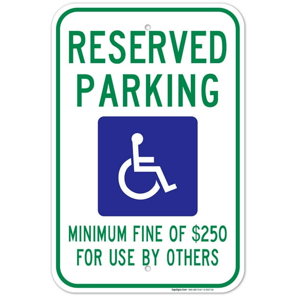 Nevada Handicap Parking Sign, Reserved Parking Minimum Fine of $250 For Use By Others Sign, 12x18 Aluminum