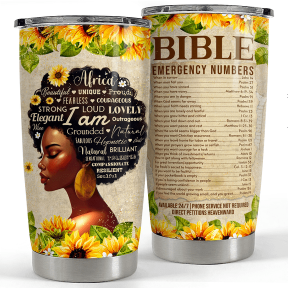 SANDJEST Christian Gift for Women Bible Tumbler 20oz Stainless Steel Insulated Tumblers Coffee Travel Mug Cup for Black Woman Religious Gifts for Birthday Christmas