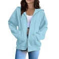 thumbnail image 5 of Women's Zip Up Hoodie Drawstring Kangaroo Pocket Sweatshirt Dropped Shoulder Loose Fit Casual Jacket Light Blue XL, 5 of 5