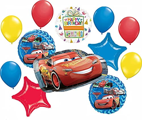 Disney Cars Party Supplies Lightning McQueen Birthday Balloon Bouquet Decorations 12 pieces